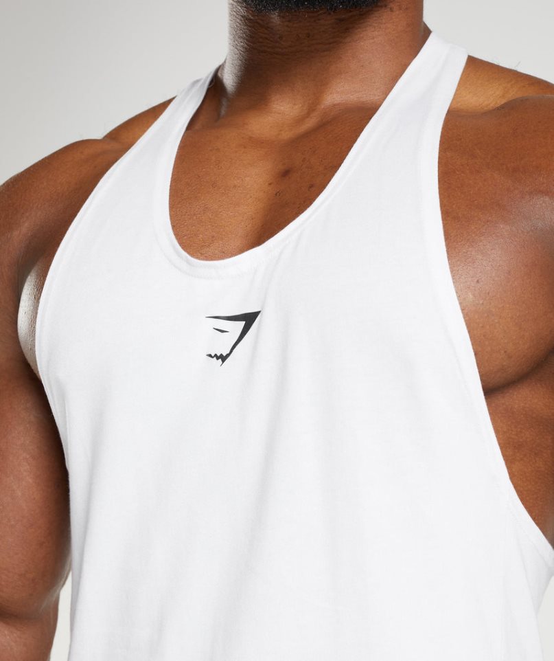 Men's Gymshark React Stringer Tanks White | CA 738DAN